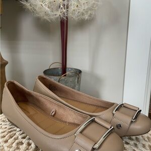 Women’s Neutral Buckle Ballet Flats - Taupe